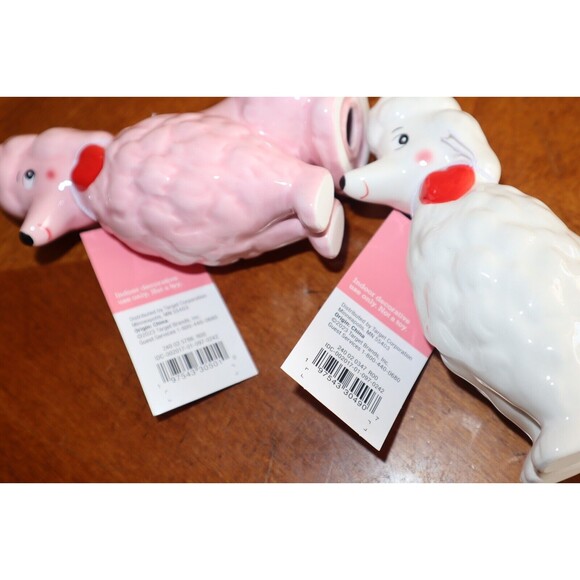 TARGET SPRITZ Valentines Day Ceramic Poodle Dog Set Lot 2 Pink + White New 2024 - Picture 11 of 12